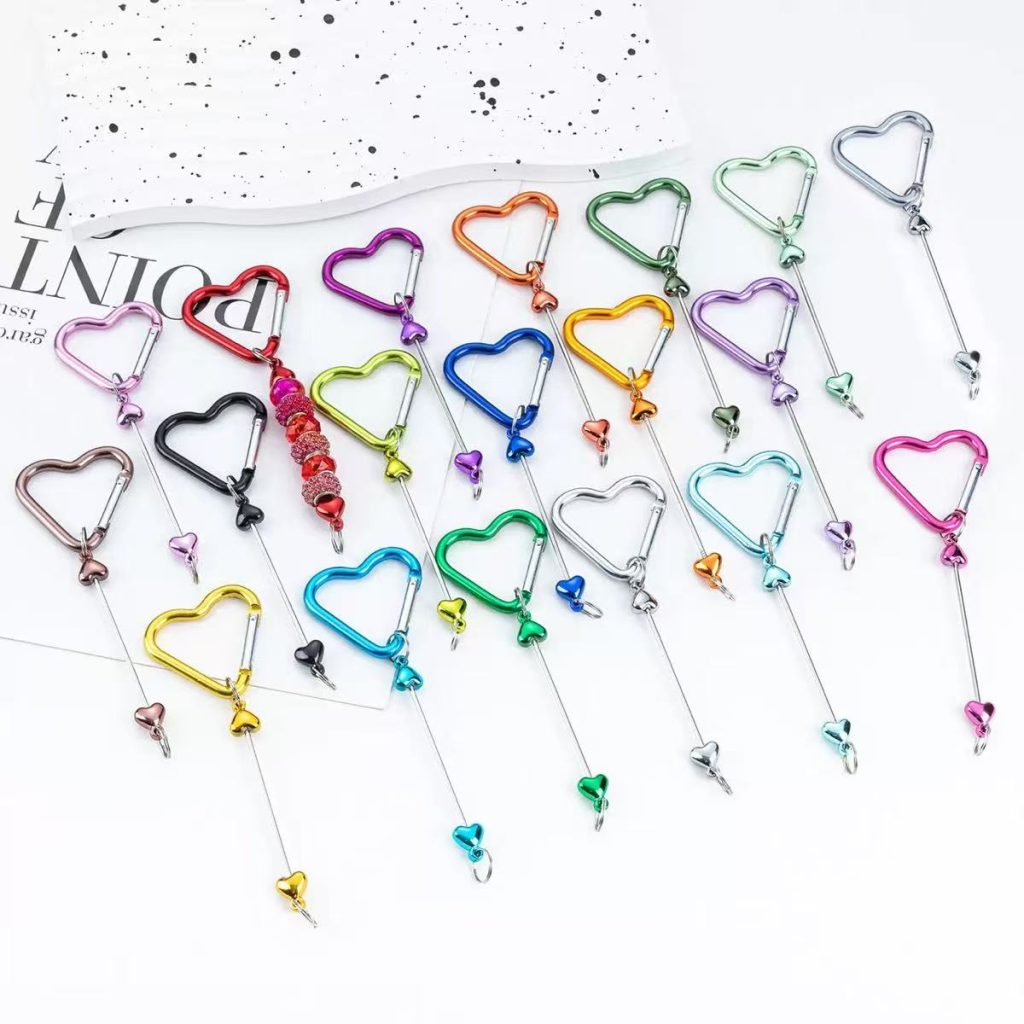 DIY Heart Bead Carabiner Metal Hook Keychain